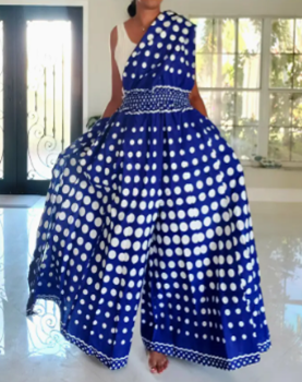 Royal Blue with White Polka Dots Palazzo Romper